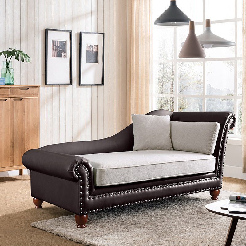 Traditional Chaise Lounge Faux Leather Chaise Lounge with Arm