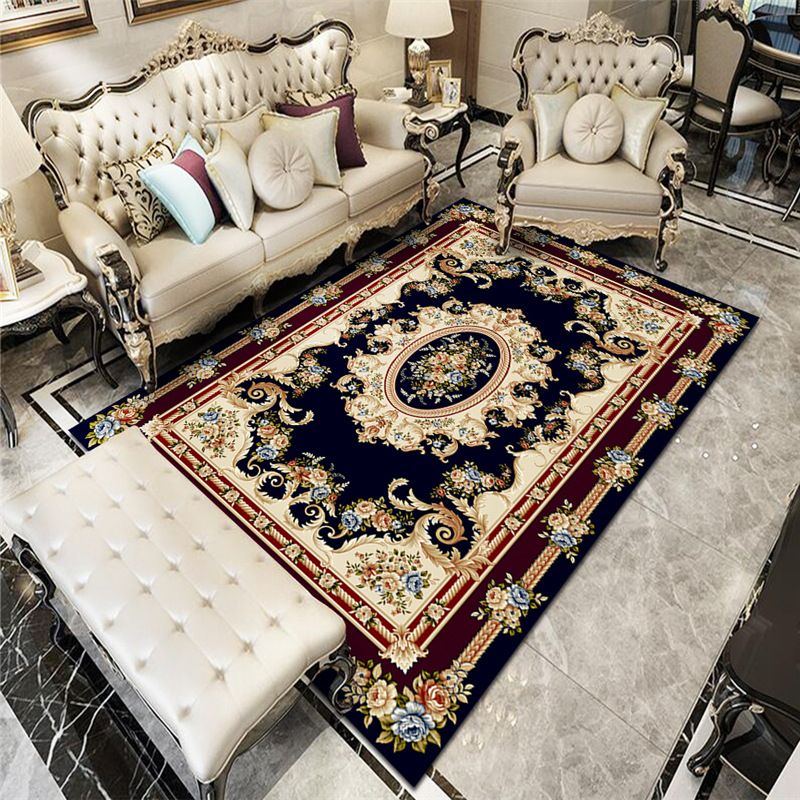 Mid-Century Indoor Rug Classic Floral Printed Carpet Non-Slip Backing Carpet for Living Room