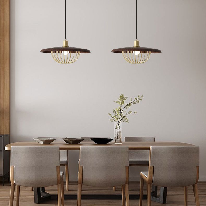 1 lumière en bois simplicité légère suspendue avec une nuance de fer en fer