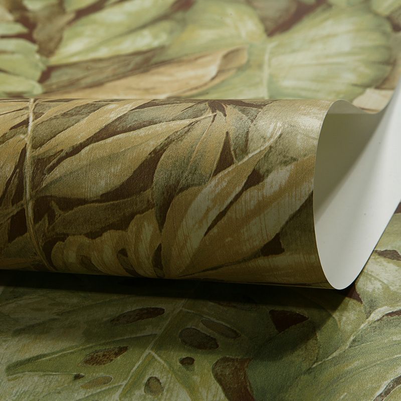 Paper Printed Unpasted Wallpaper Tropical Foliage Wall Covering in Green for Home