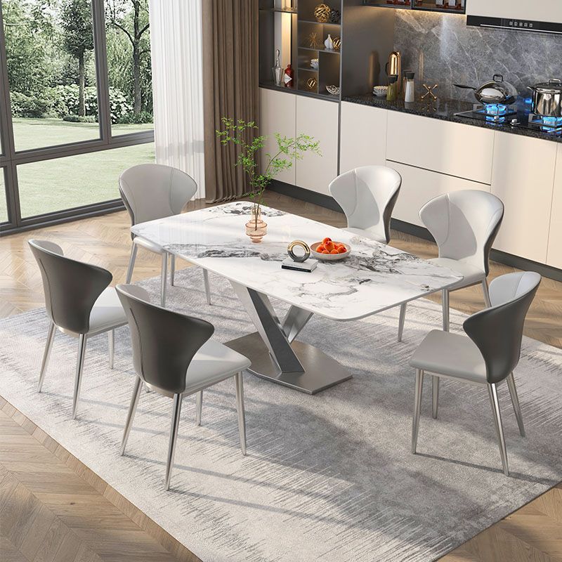 Sintered Stone Top Set 1/4/5/7 Pcs Rectangle Dining Table and Wingback Leather Chairs