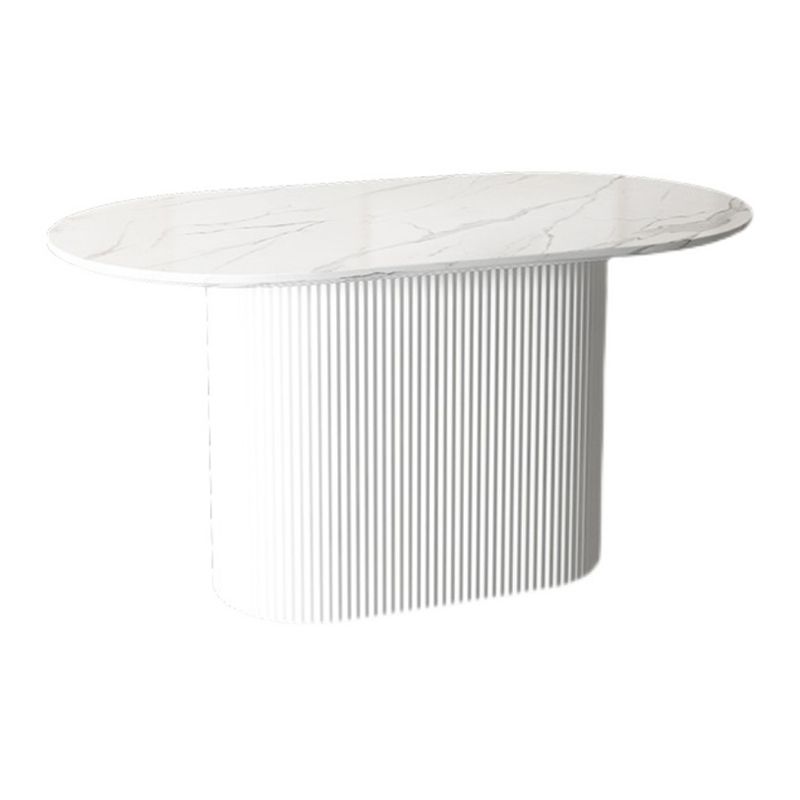 Metal Modern Oval Dining Table White Sintered Stone Top Table for Dining Room and Kitchen