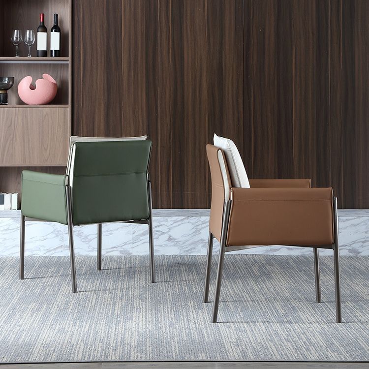 Contemporary Arm Chair Metal Solid Back Dining Room Chair for Indoor
