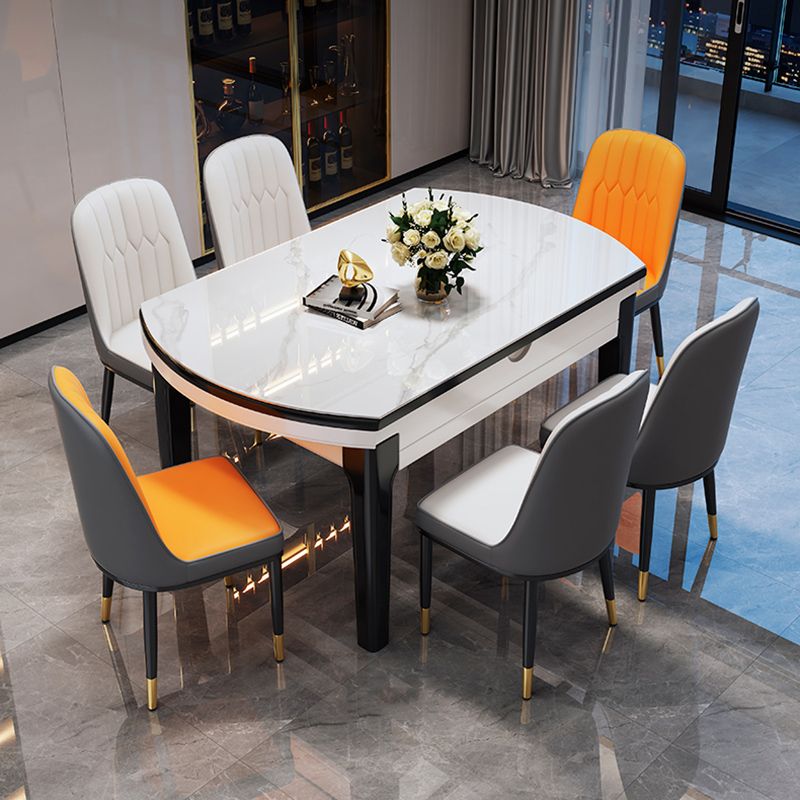 Glossy White Dinette Table with Wooden Legs Contemporary Foldable Dining Table for Home
