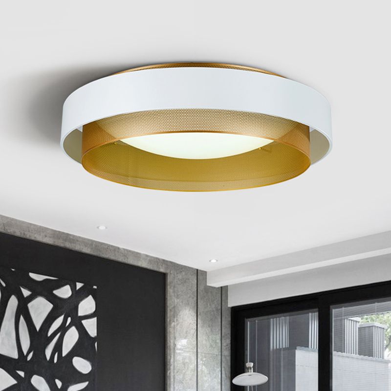 2-Circle Metal Surface Ceiling Light Vintage 2-Light Black/White-Brass Flush Mount Fixture with Mesh Screen, 18"/24.5" W