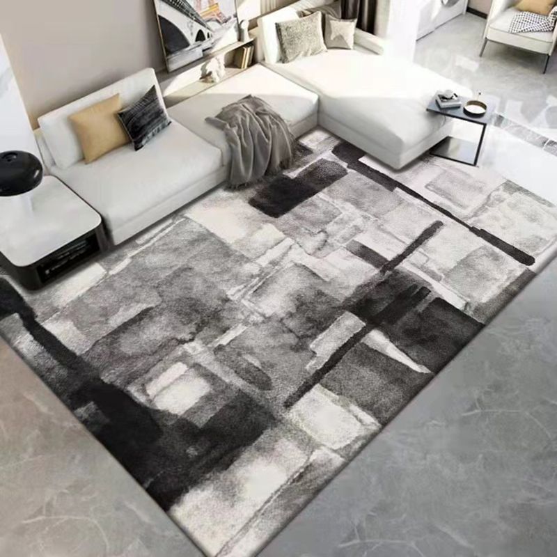 Gray Simple Rug Polyester Print Area Rug Non-Slip Backing Rug for Home Decor