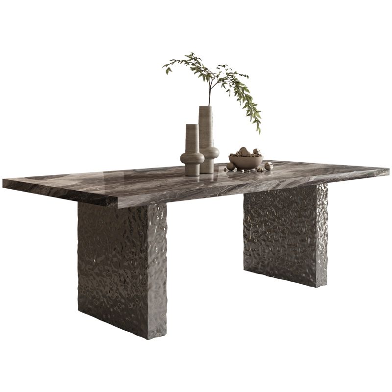 Glossy Gray Stone Dining Table Set 1/4/5/7 Pcs Dinette Set with Arm Chairs