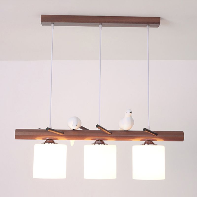 Luces colgantes contemporáneos luces de la isla de cilindro vidrio blanco para la isla de cocina