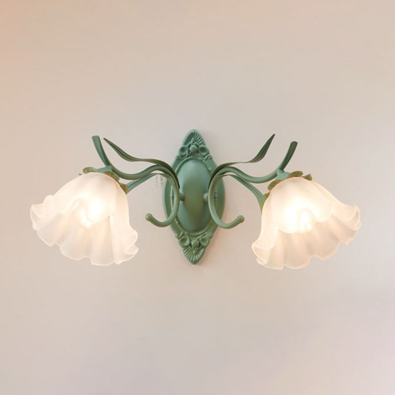 Iron and Glass Wall Light Fixture in Green & White 1 / 2 - Light Wall Sconce
