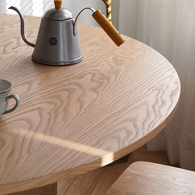 Oak Wood Round Dining Table Kitchen Table in Nature with Wooden Pedestal