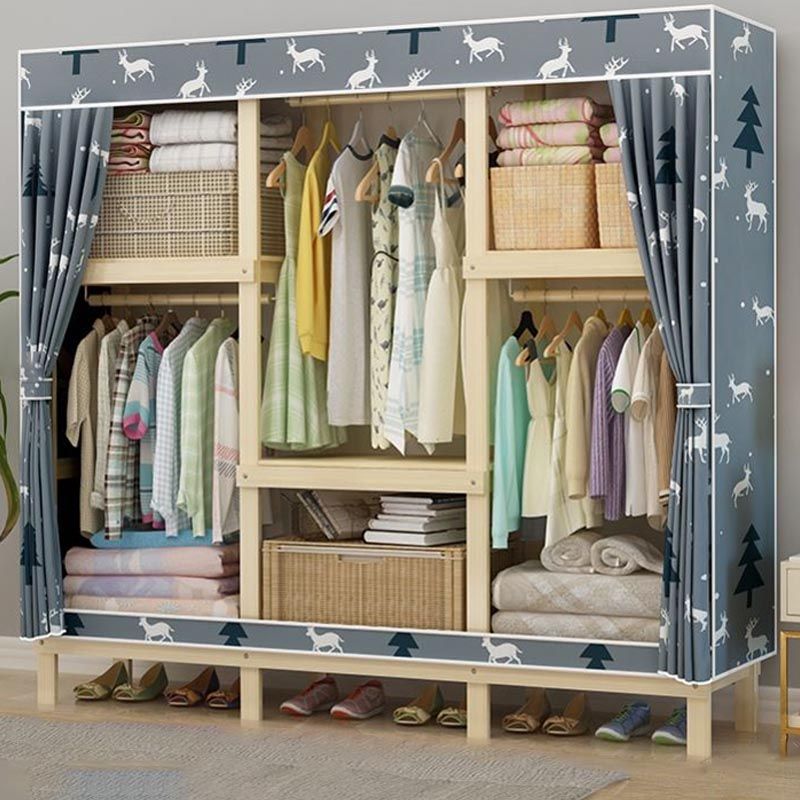 Contemporary Style Wardrobe Solid Wood 1-Door Wardrobe Closet with Cloth Rod