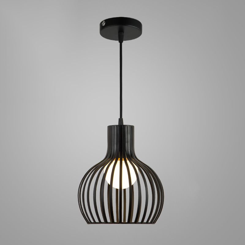 Industrial Cage Pendant Lighting 1-Light Metal Drop Lamp in Black for Restaurant
