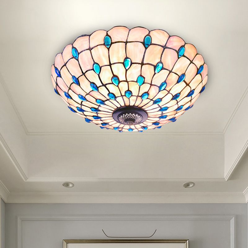 Plafonnier encastré bleu Shell Jeweled Bowl 3/4 ampoules 16"/21" de large Tiffany Flushmount Lighting