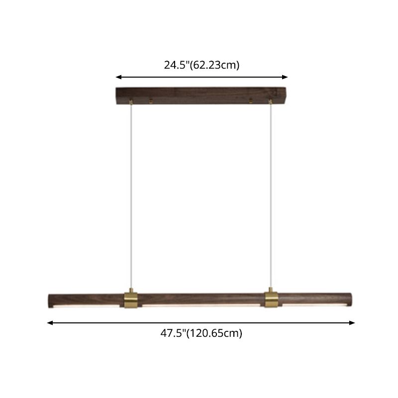 Nordique Linear Wood Island Pendant LED Strip Island Light en marron pour table à manger