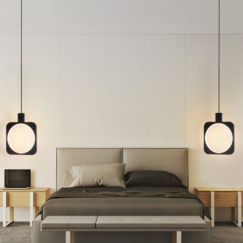 Black Geometrical Shape LED Pendant Lamp Modern Minimalist Metal Hanging Lamp for Living Room
