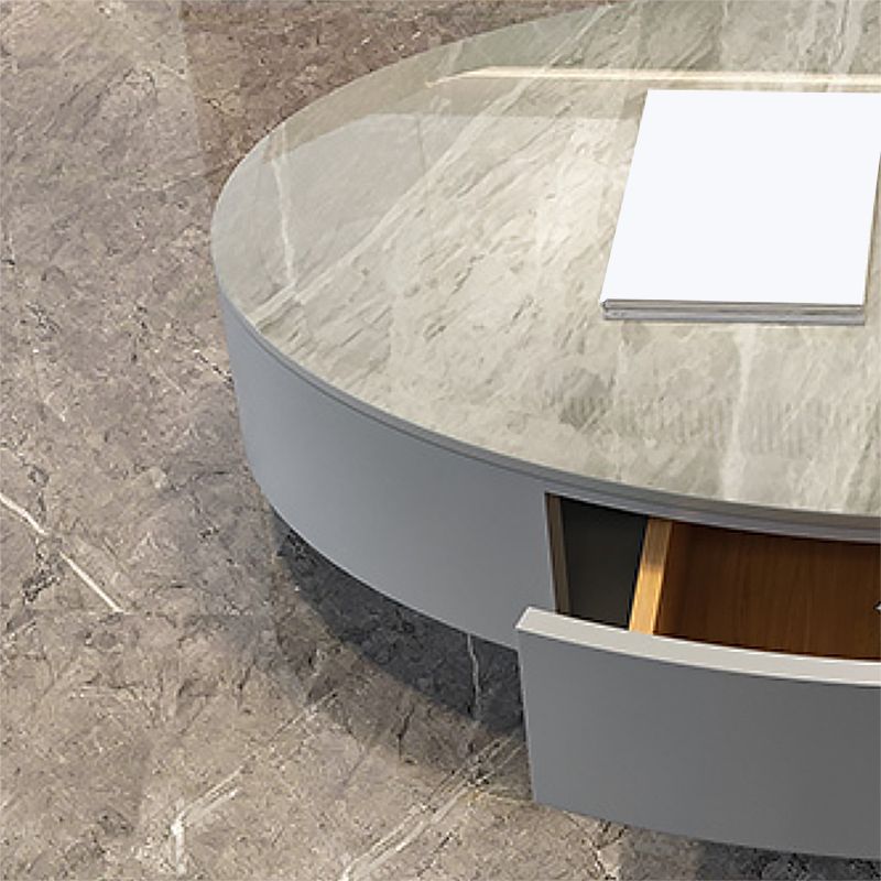 Glam Black Pedestal Base Coffee Table with Slate Top and Drawer