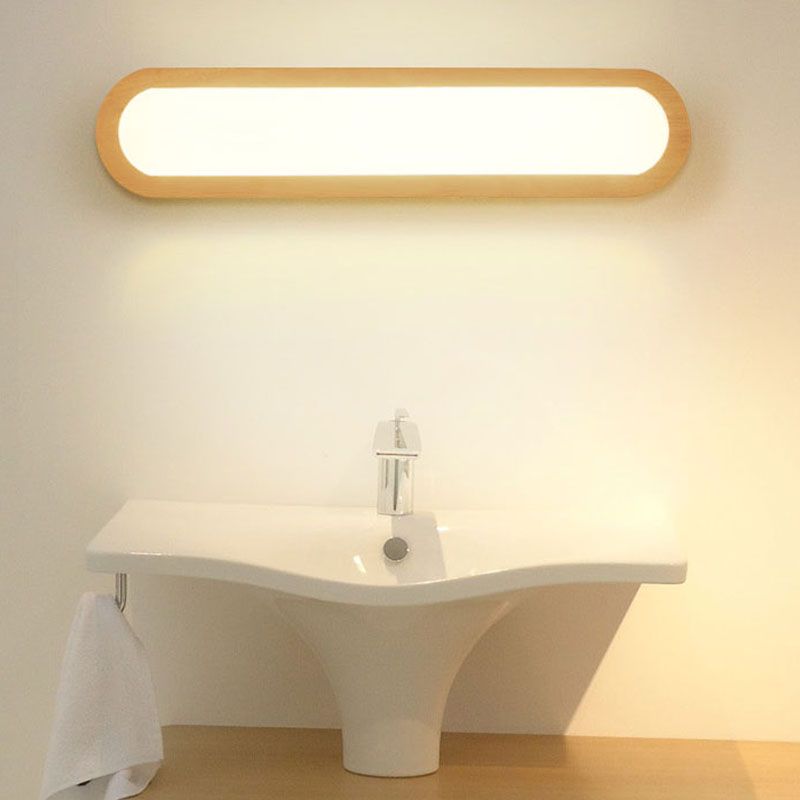 Wood 1-Light Linear Shade Wall Sconce Modern Simple Style Mirror Wall Lighting in Brown