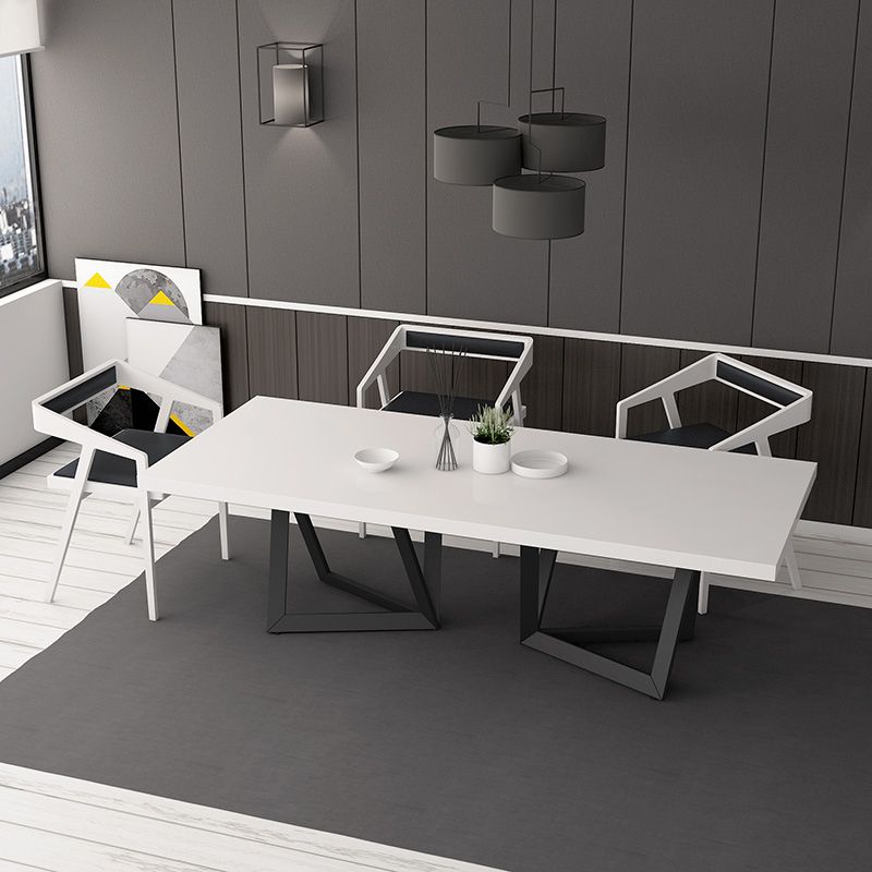 Mesa de comedor rectangular de estilo industrial, mesa fija con tapa blanca y madera maciza