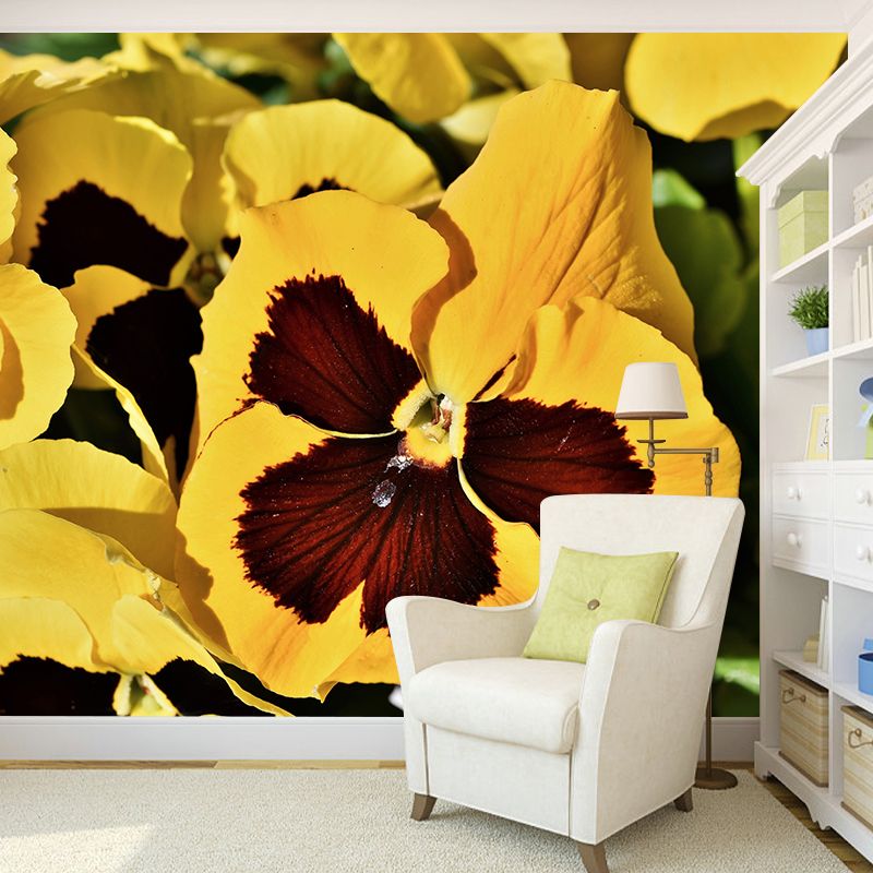 Pansy Flower Mural Wallpaper for Bedroom Wall Decor, Customized Size Available