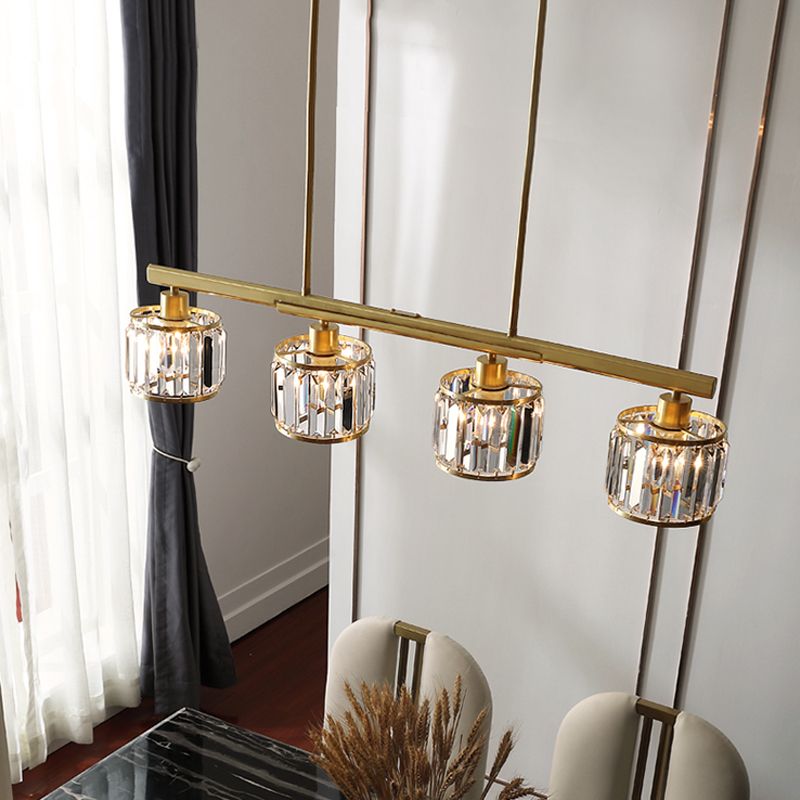 Modern Style Cylinder Island Lighting Fixtures Crystal 4- Light Island Pendant Lights