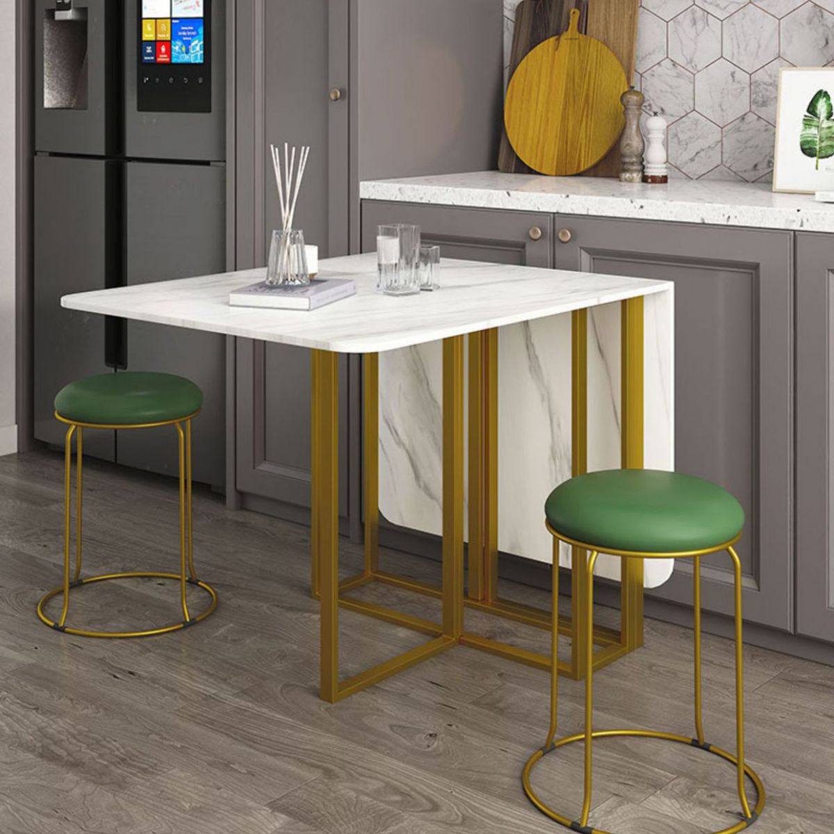 Contemporary Rectangle Dining Room Table Sintered Stone Drop-Leaf Table,59"L x 28.7"H