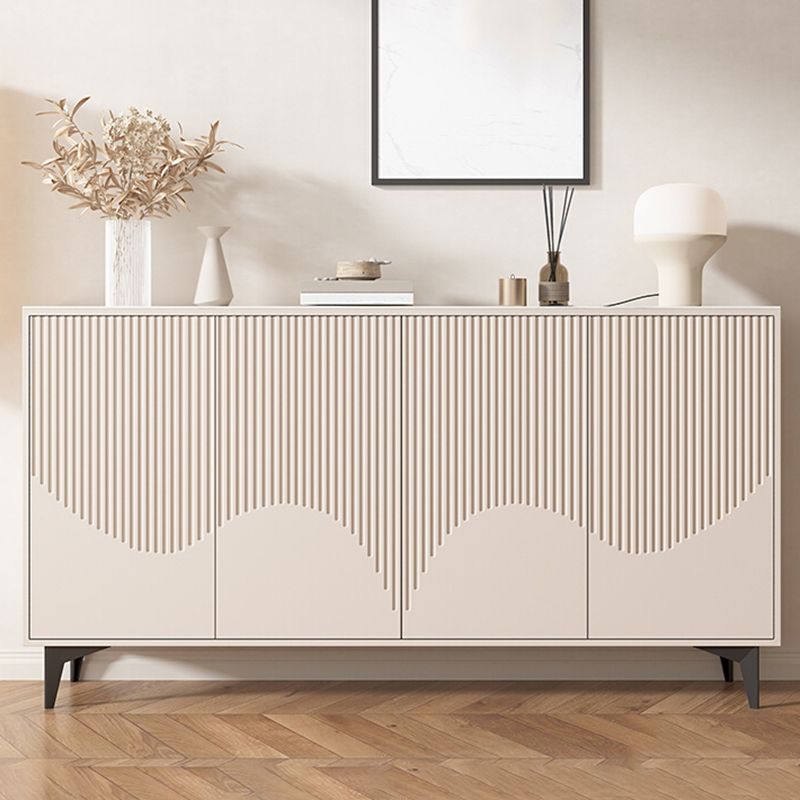 Contemporary Wood and Stone Sideboard Cabinet with Doors for Kitchen