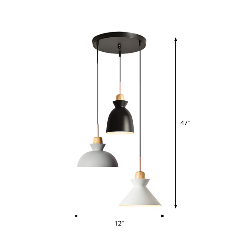 Macaron Round/Linear Multi Hanging Lamp Metal 3 Lampen Rosa/Schwarze Anhängerleuchte mit Schatten