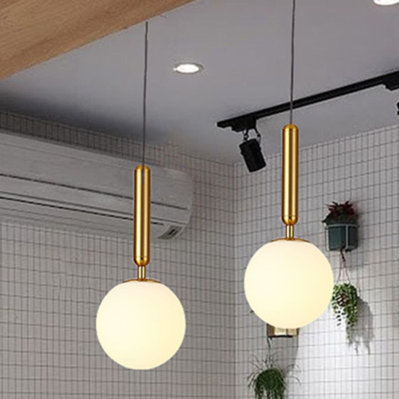 1 Light Spherical Pendant Light Modern Hand-Blown White Glass Shade Hanging Lamp for Living Room