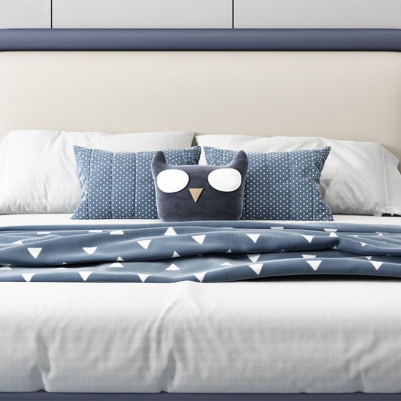 Modern Wooden Blue Standard Bed with Rectangular Headboard and Legs