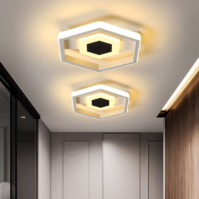 Metal Hexagon Ceiling Flush Modernist LED Flush-Mount Light Fixture in White for Cloakroom, White/Warm Light