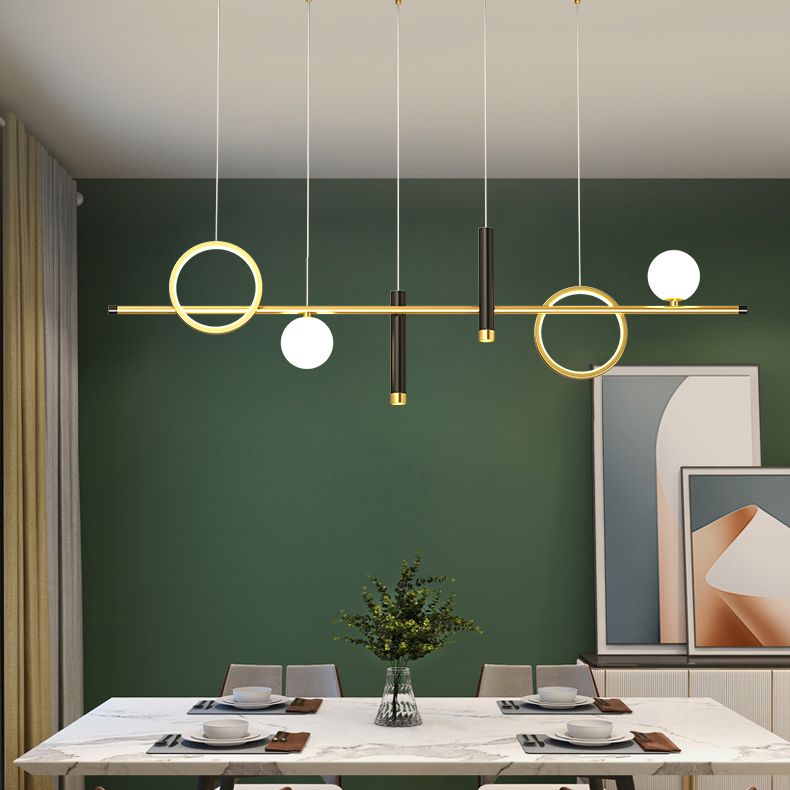 Luce a sospensione a soffitto in metallo ombreggiato Luce lampadario a base di isola oro-nero oro