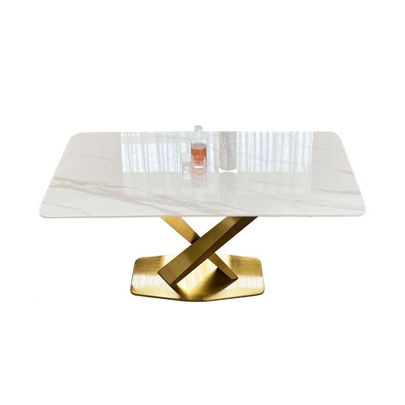 Contemporary Dining Set Metal Frame Rectangle White Slate Dining Table Set for Home