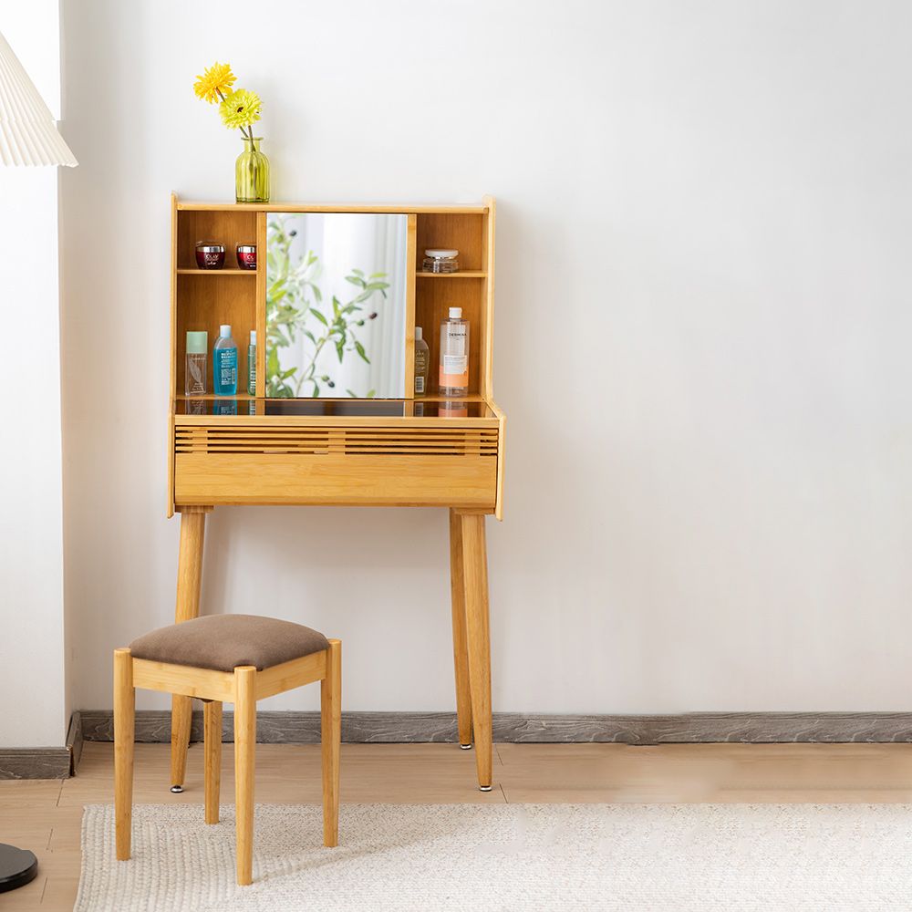 Modern Drawer Dressing Table Solid Wood Dresser Mirrored Vanity in Brone