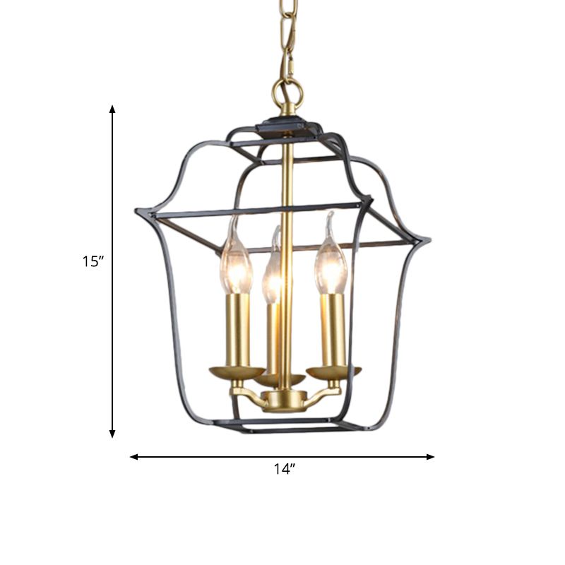 Metal Cage Shade Hanging Pendant Light Traditional Style 3/4 Heads Chandelier Lighting in Gold Finish