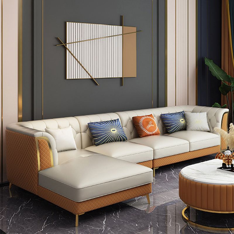 Faux Leather Luxurious Sectional Sofa Tufted Flared Arm Sectional