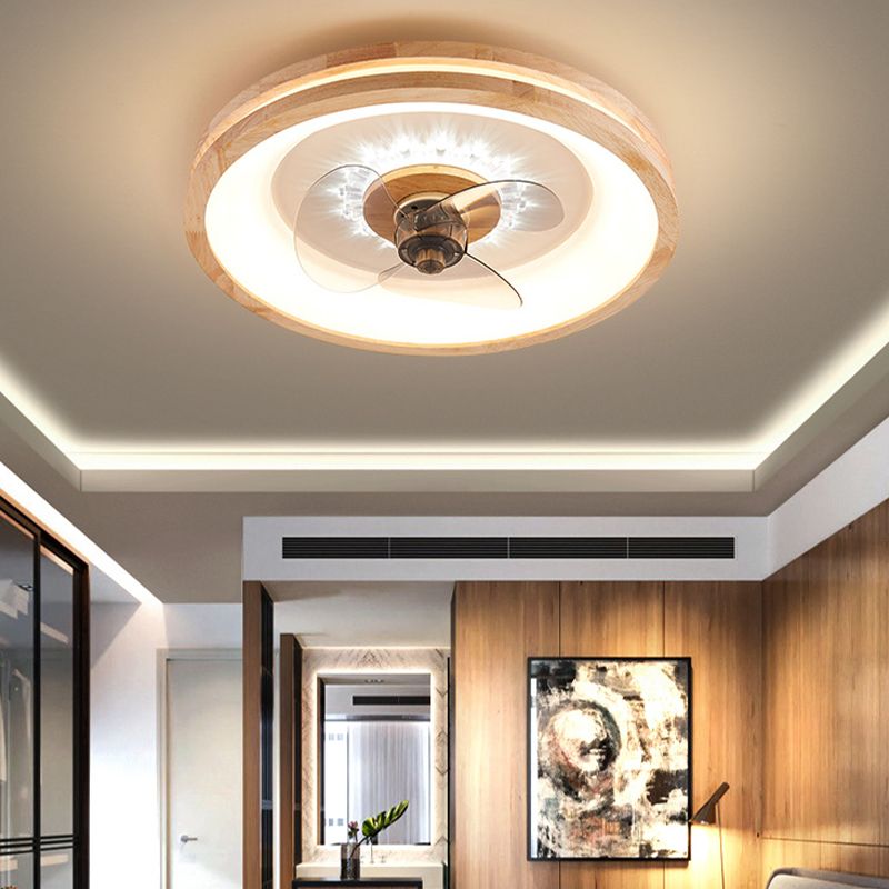 Nordische runde Deckenlüfter Lampe Naturholz Schlafzimmer LED SEMI Flush Mount Leuchte