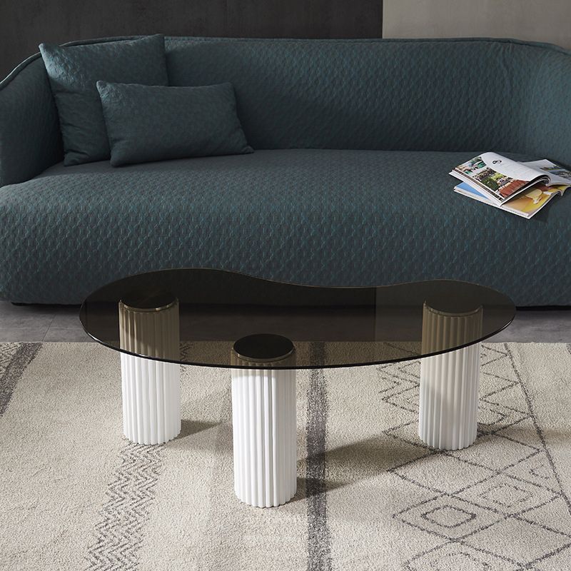 Free Form Glass Top Coffee Table with 3 Steel Legs Single Coffee Table