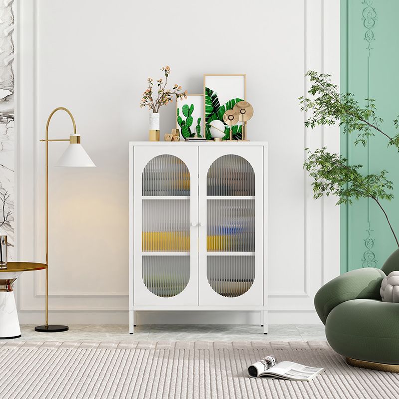 31.5"L Glam Style Server with Metal Legs Metallic Finish Sideboard with Glass Doors