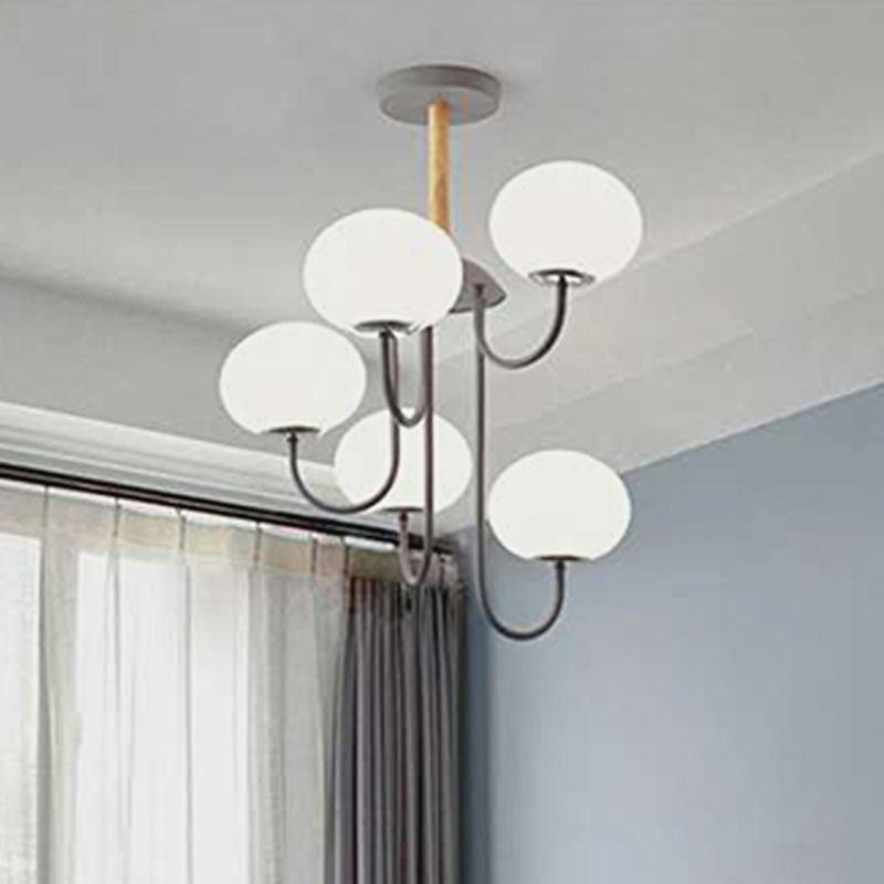 Lámpara de estar de 3/5 luces con tono de vidrio de perla gris nórdico/iluminación de semi de montura verde, arriba/hacia abajo