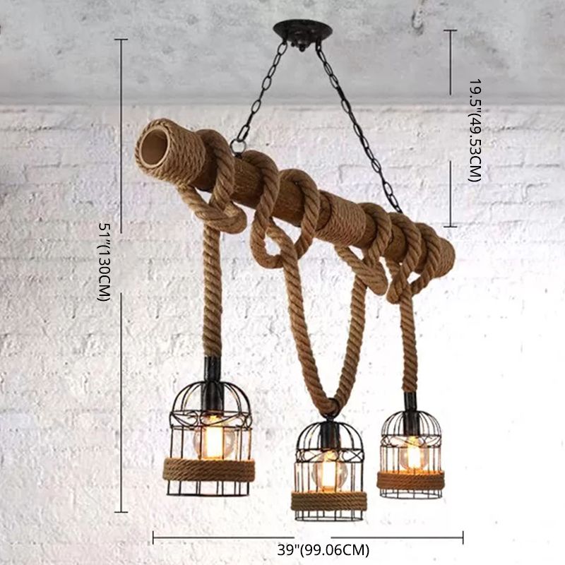 Hemp Rope Pendant Lamp Industrial Style Beige Linear Restaurant over Island Lighting