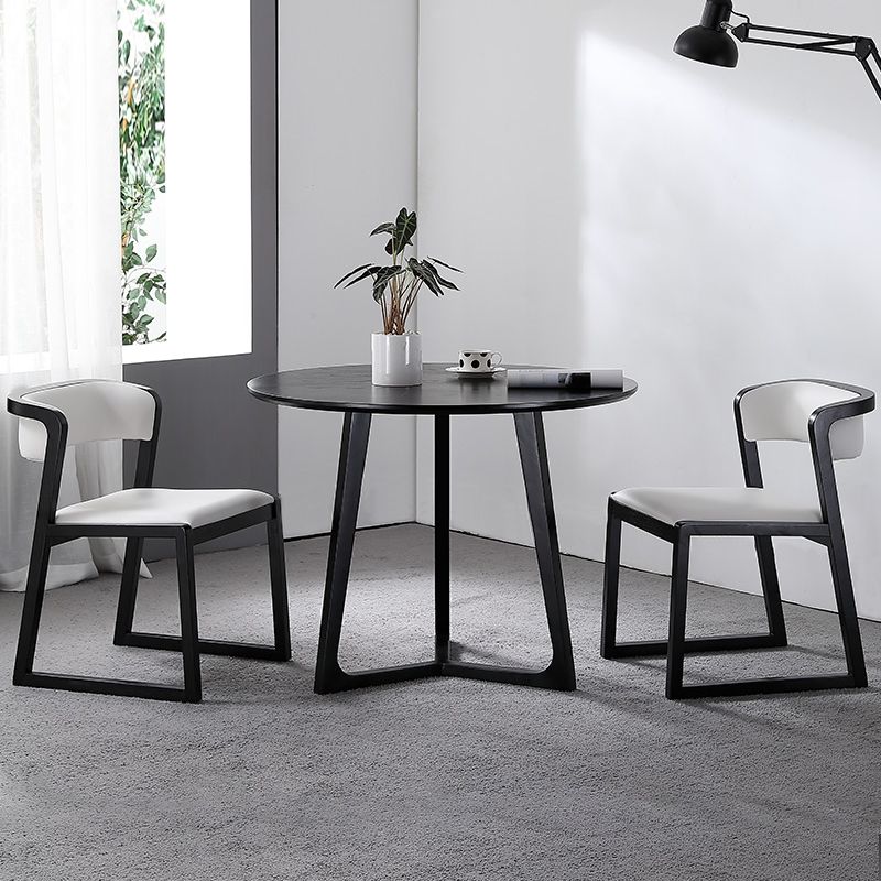 Black Table with Ash Wood Frame Modern Round Dining Table for Home