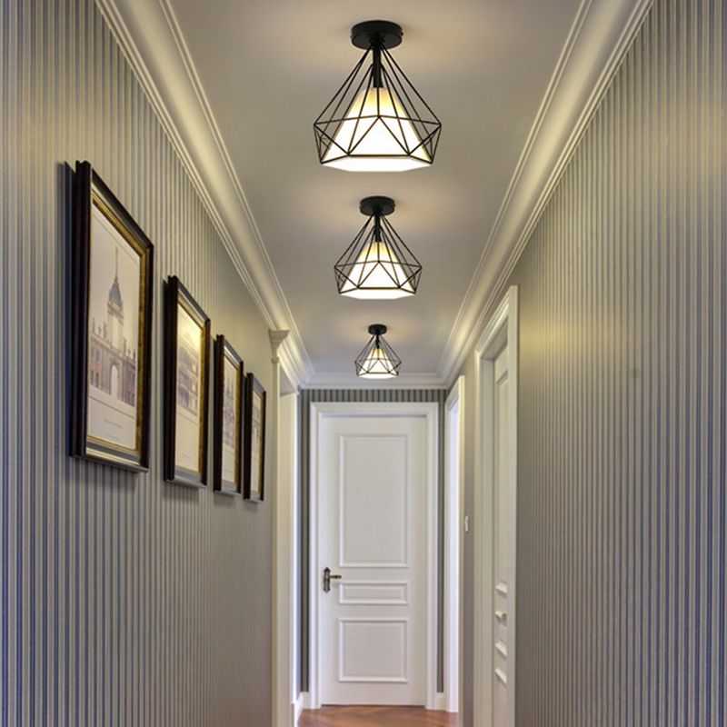 Cage Metal Ceiling Mount Light Fixture Industrial 1 Light Ceiling Lighting