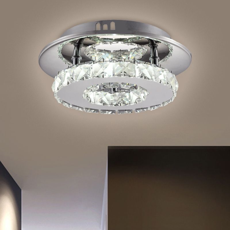 Plafoniera a LED in acciaio inossidabile con anello in cristallo smussato per montaggio ad incasso Modernity 8"/12" di larghezza