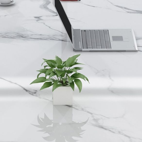 Modern Style Marble Table with White Table and Double Pedestal Base for Home Use