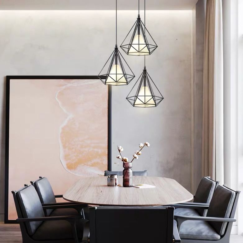 Cage métallique + ombre en tissu 3-Light Island Light Nordic Style Simplicité Lampe suspendue avec 39,3 "Fil réglable