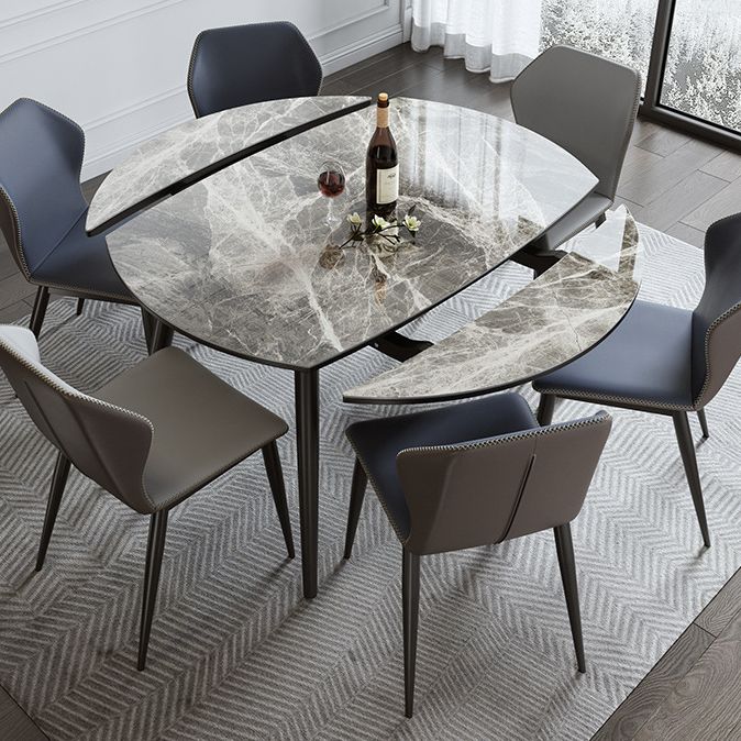 Modern Style Sintered Stone Dining Table Gray Round Drop-Leaf Table with 4 Legs