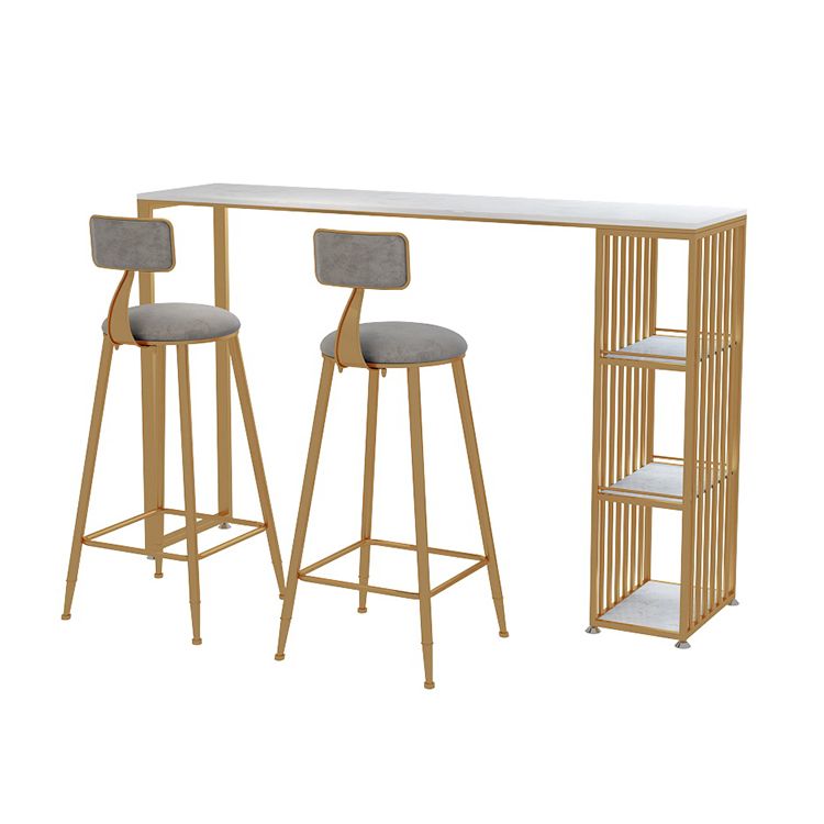 1/2/3 Pieces Glam Iron Bar Table Set Rectangle White Faux Marble Top Bistro Set with Shelf