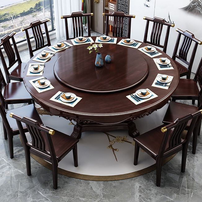 Glossy Brown Wood Dinette Table with Pedestal Traditional Round Dining Table