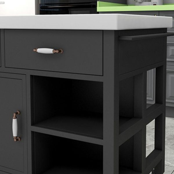 Industrial Rolling Kitchen Island Table Stone Kitchen Island, 33.46" High