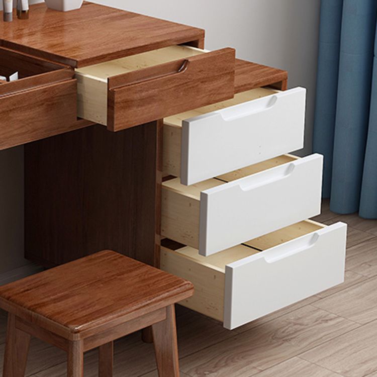 Scandinavian Wood Vanity Set Flip-Top Makeup Dressing Table with 4 Drawers